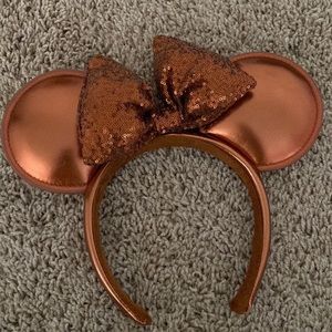 Disney Parks Fall Copper Ear Headband Metallic Bronze Faux Leather Sequined